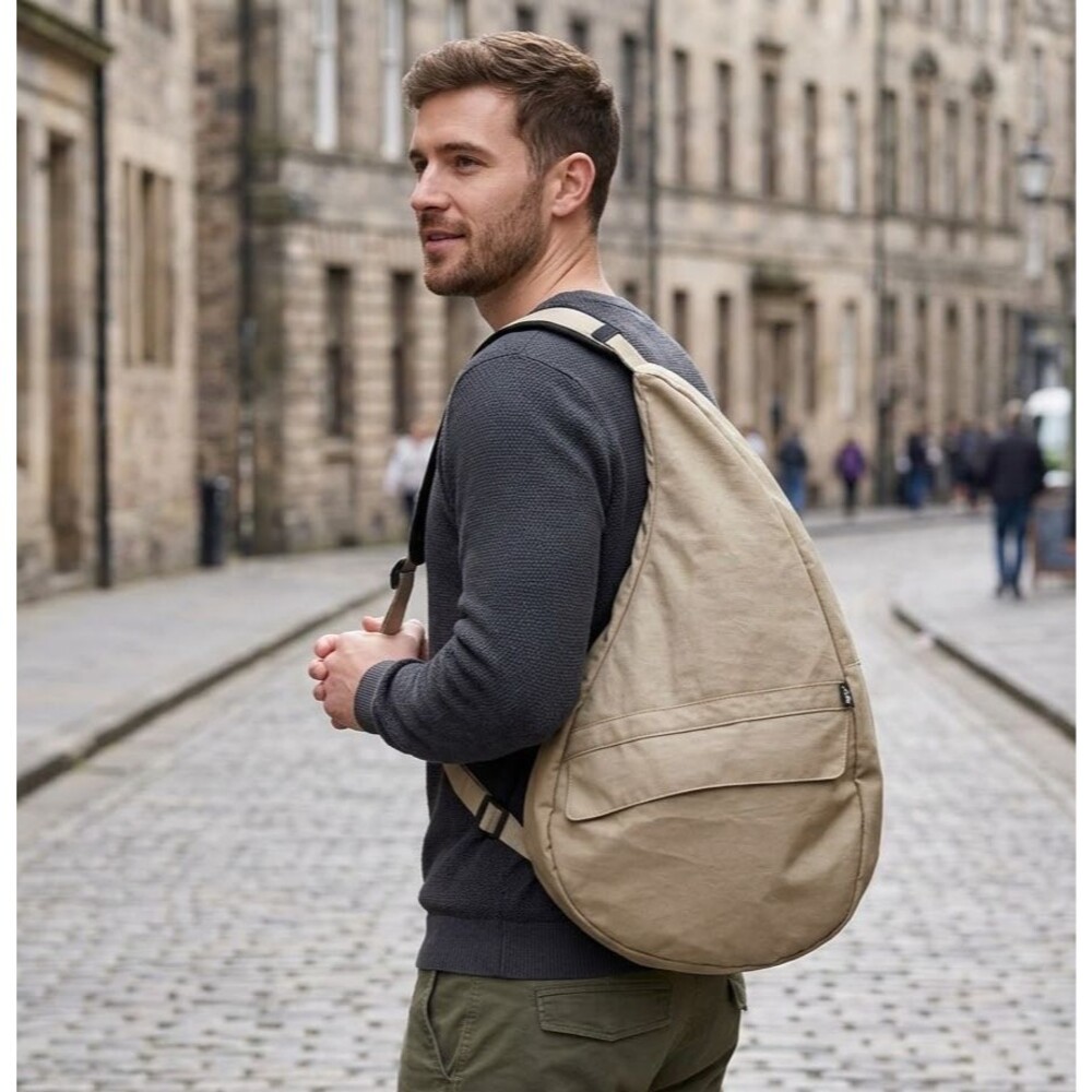 Ameribag Healthy Back Sling Bag 22" XL Carry All Nylon Taupe Multi Pocket Hiking